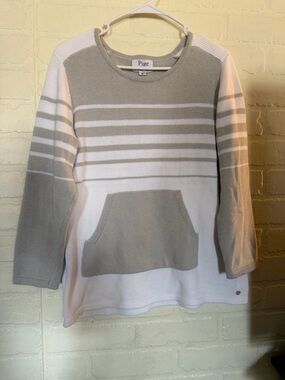Pure Knits By Neon Buddha Striped Knit Pullover in Light Taupe and White